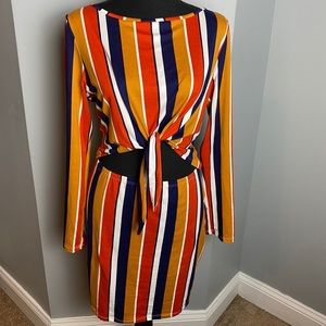 Long Sleeve Striped Tie-Front Dress